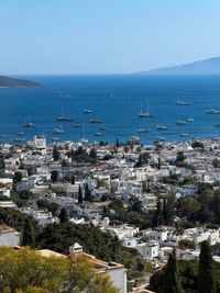 Bodrum’s white houses running down to a bay full of sailing boats